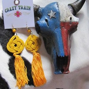 CRAZY TRAIN   YELLOW CATTYWAMPUS EARRINGS ALL BEA